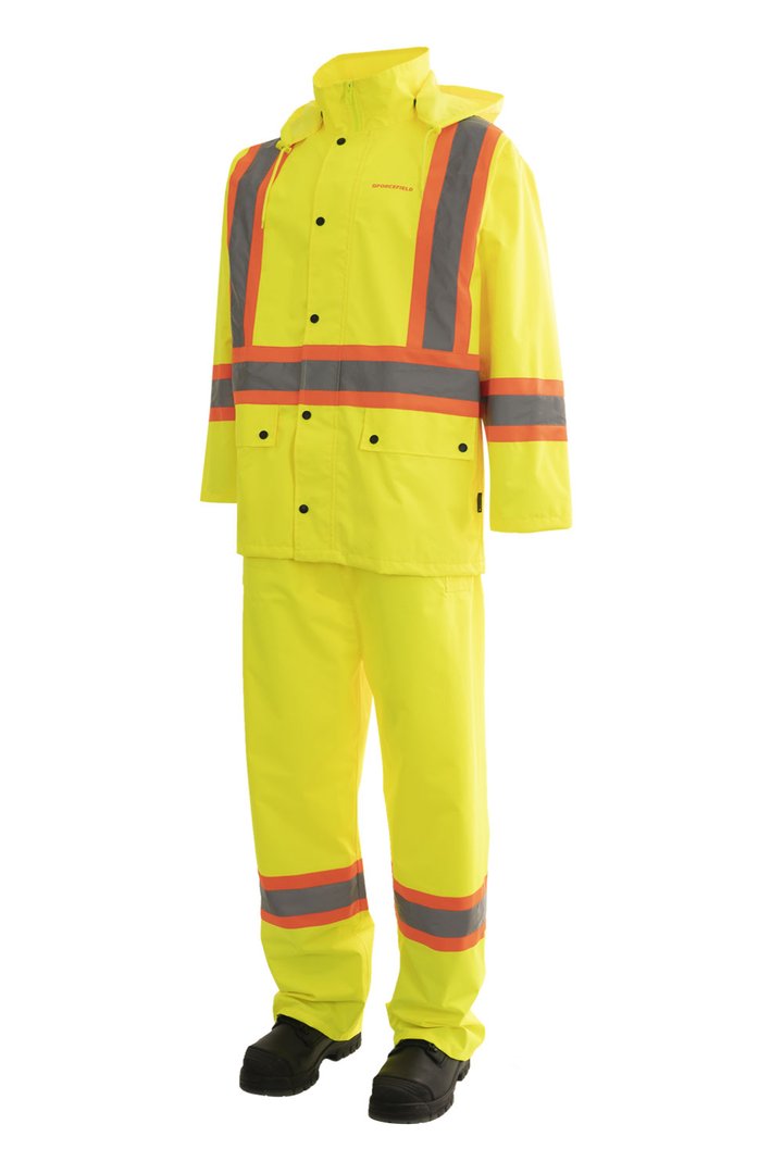 SaphiRose Men's Rain Suit High Visibility Reflective Work Rain Jacket Pants  for All Sport Farm Fishing Motorcycle (Black/Yellow