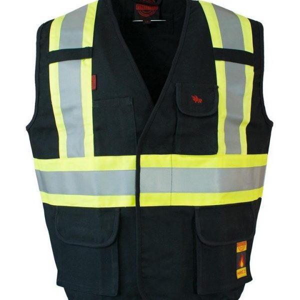 Fire Resistant (FR) Cotton Duck Hi Vis Safety Vest - Black (Front)