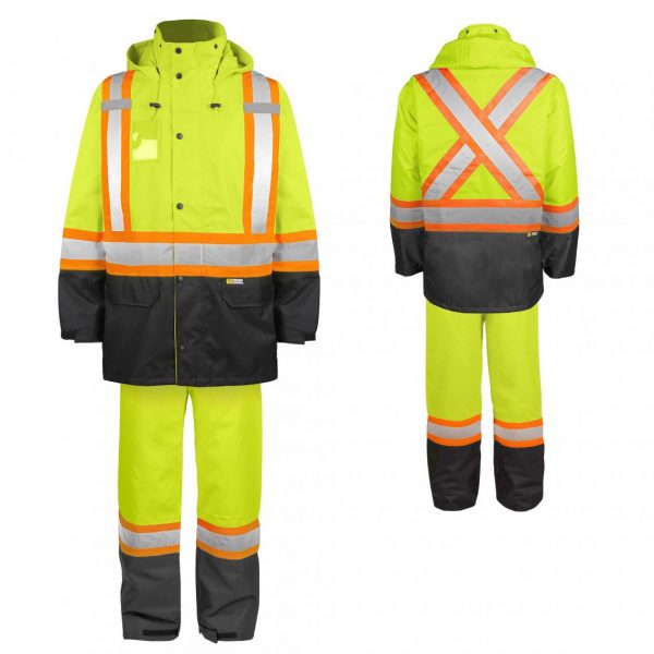 high visibility rain suit yellow