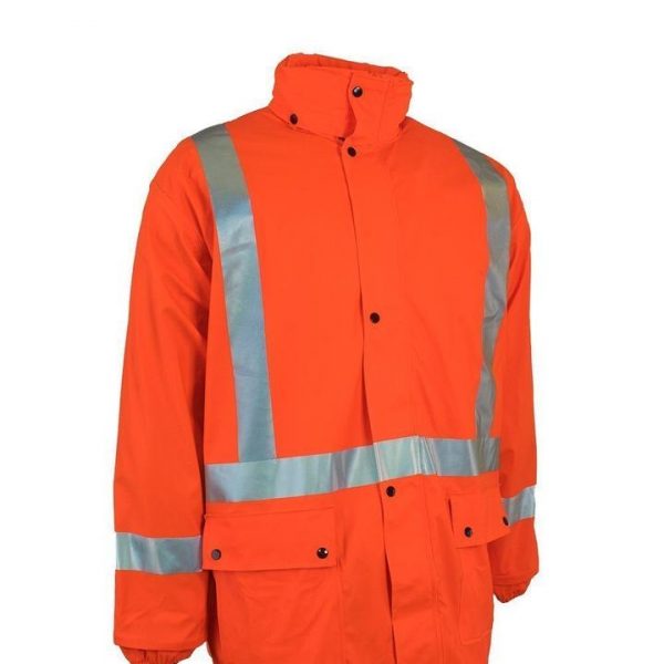 Lightweight Fire Resistant (FR) Hi Vis Safety Rain Jacket with Snap Off Hoodie